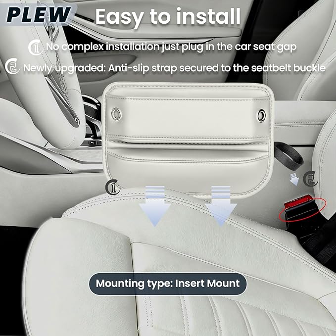 PLEW 2-Packs Car Seat Gap Filler, Premium Leather Console Organizer Universal Fit for Car SUV Truck Multi-Purpose Essentials Organizer - Anti-Drop Auto Interior Accessories (Macchiato Beige