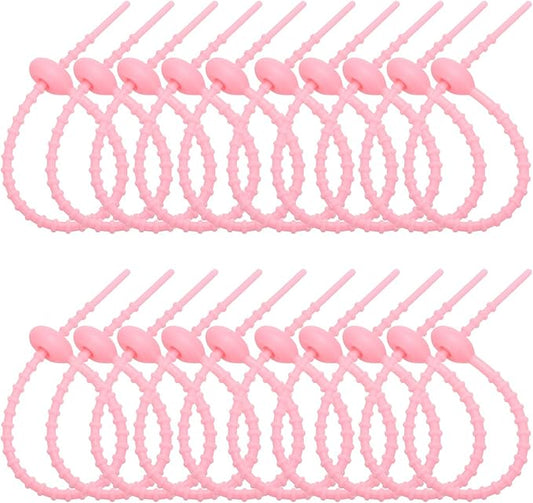 PATIKIL 8 Inch Silicone Cable Ties, 20pcs Rubber Reusable Twist Zip Ties Organizer for Home Office Kitchen Food bags Wires Adjustable Bag Clip, Pink