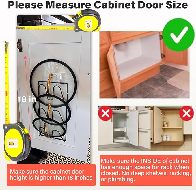 2 Pack Pot Lid Organizer Rack, 6-Tier Pot Lids Holder for Cabinet Door/Wall, No Drilling Adhesive Wall/Door Mounted Rustproof Pot and Pan Cover for Kitchen Storage, Classic Black