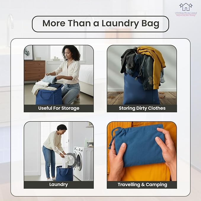 LFH Home Large Premium Cotton Canvas Laundry Bag with Drawstring and Handles Heavy Duty, Multi-Use, and Washable for Home, Travel, College or Storage 24x36 (Pack of 4)-Sky Blue