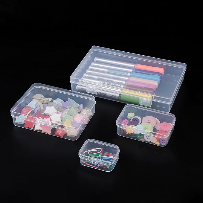 Plastic Case Bead Organizer Box 24 pcs Small Clear Plastic Storage Containers Craft Storage Box with Hinged Lid and Labels Mini Boxes for Jewelry Diamonds Small Items Craft Projects