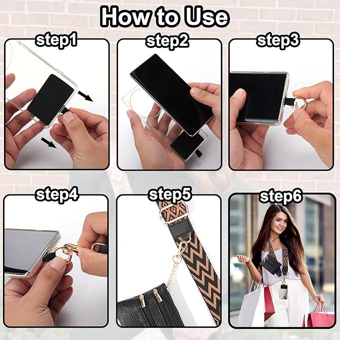 XANGNIER Clip and Go Strap for Phone with Wallet Crossbody, Phone Strap with Zippered Wallet, Adjustable Anti Theft Cellphone Lanyard for Women, Cellphone Chain Accessories, Multicolor 6