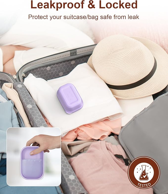 Quatish Leakproof Soap Dish with Lid & Draining Layer, Shatterproof Travel Bar Soap Holder Case Container, Portable Travel Size Toiletries Essentials for Camping, Gym, Bathroom, Purple