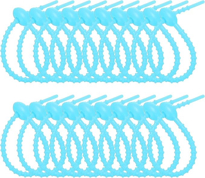 PATIKIL 6 Inch Silicone Cable Ties, 20pcs Rubber Reusable Twist Zip Ties Organizer for Home Office Kitchen Food bags Wires Adjustable Bag Clip, Lake Blue