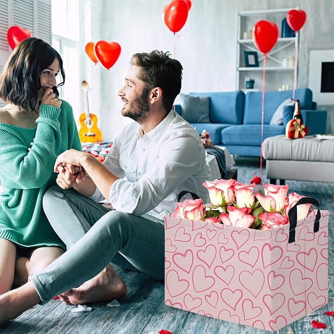 Rectangular Pink Valentine's Day Gift Basket,nursery basket,Pink girls gift baskets,kids toy storage Bin, Love Heart Room Decor for Home,Shelf Baskets(Happy Love)