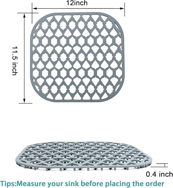 Sink Protectors for Kitchen Sink, Kitchen Sink Accessory - Silicone Mats Grid for Stainless Steel Strainer Bottom of Farmhouse Porcelain sinks (12”x11.5”)