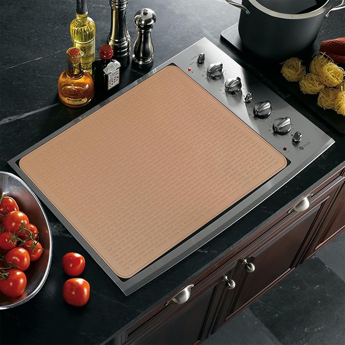 YUHFERA Stove Top Cover for Electric Stove - Silicone Stove Mat for Glass Top, Glass Cooktop Protector, XL Dish Drying Mats for Kitchen,Oven Covers for Electric Stove (Caramel,30 x 21)