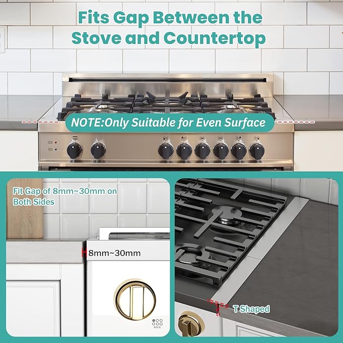 2PCS Stove Gap Covers Stainless Steel Stove Gap Filler,13.8'' to 27.5'' Adjustable Length,Oven Stove Side Gap Guards Between Stove top and Counter for Kitchen,Range Trim Kit,Heat Resistant,Silver