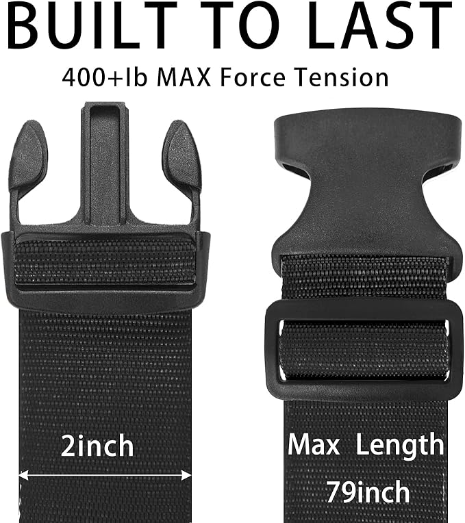 BILIONE 4 Pack Luggage Straps 79" Long Belts Keep Suitcase Secure While Traveling, TSA Approved Add a Bag Premium Accessory for Travel Bag Closure (4 Pcs Black)