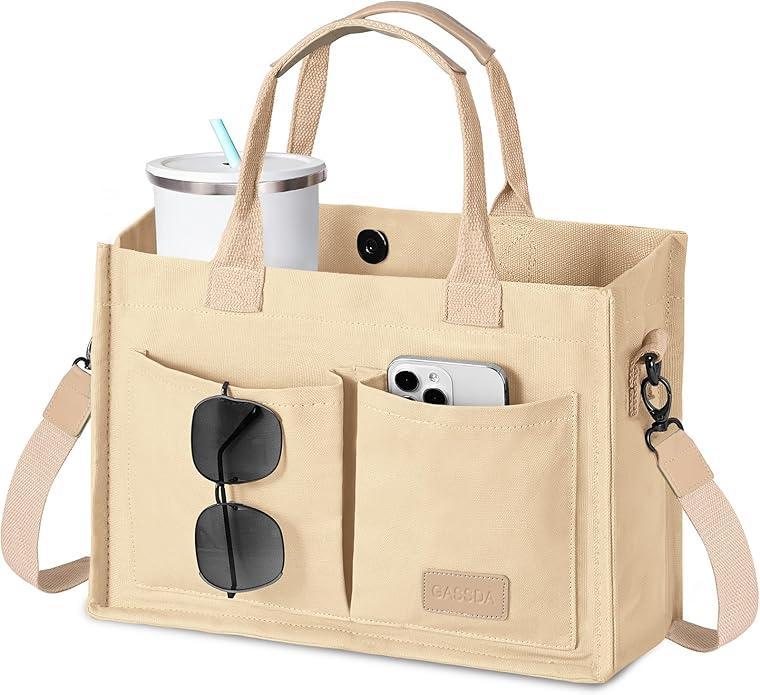 Canvas Tote Bag for Women Crossbody Work Purse with Pockets Top Handle Handbag Satchel Bags for Travel Nurse Teacher