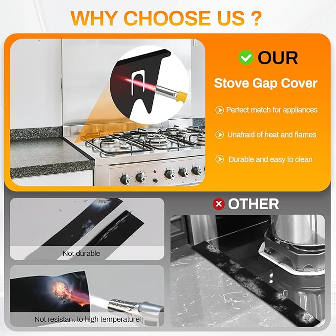 ItsNio 2Pack Upgrade 316 Stainless Steel Stove Gap Covers - Length 23.4" Width 0.78", Stove Gap Filler, Oven Gap Filler, Oven Side Gap Filler, Range Trim Kit, Heat Resistant and Easy to Clean, (Black)