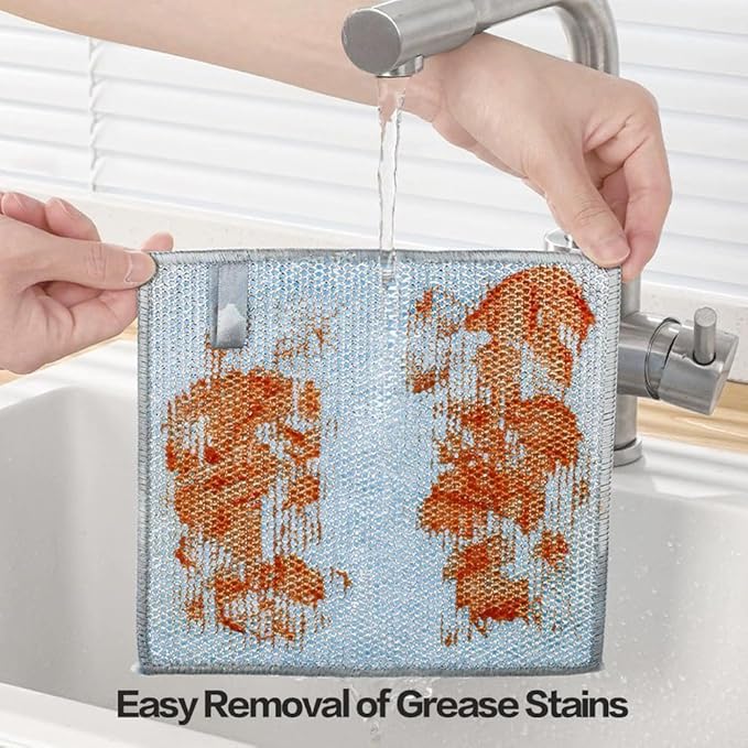 12 Pcs Non Scratch Wire Dishcloth Multipurpose Wire Dishwashing Rag for Wet and Dry Double Layers Reusable Wire Cleaning Cloths with Microfiber Cleaning Cloth, Suitable for Kitchen, Tableware, Stove