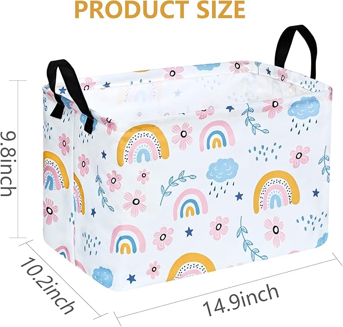 Rec Rainbow Print Box Hamper Storage Basket Collapsible Organizer Bin Gift Shelf Baskets for Home and Kitchen Storage