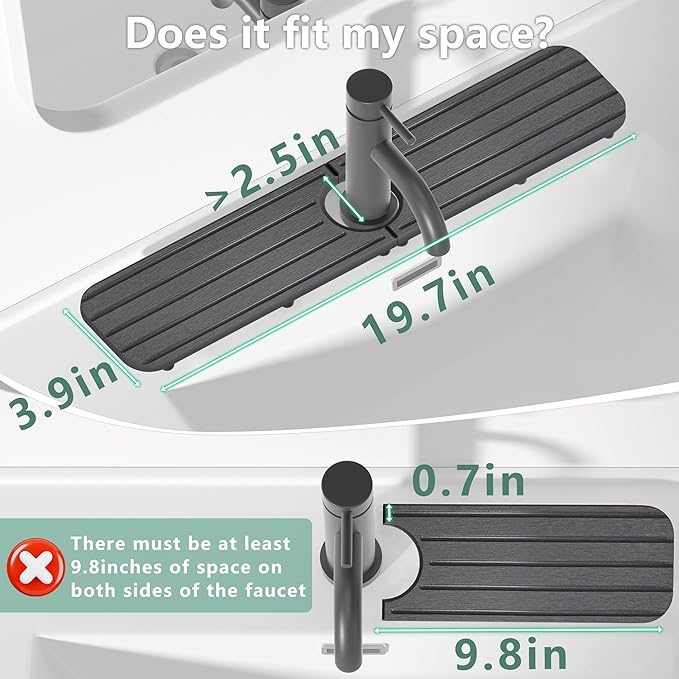 20inch x 4inch Kitchen Sink Faucet Mat, Water Absorbing Stone Faucet Splash Guard for Bathroom Counter, Quick Drying Diatomite Tray for Kitchen Sink, Dark Gray