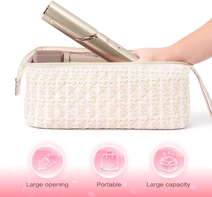 Quilted Hair Tool Travel Bag, Shark Flex Style Travel Case For Dyson Hair Dryer Airwrap Bag, Curling Iron Bags Quilted For Shark Dyson Revlon Organizer Accessories (Striped flower)