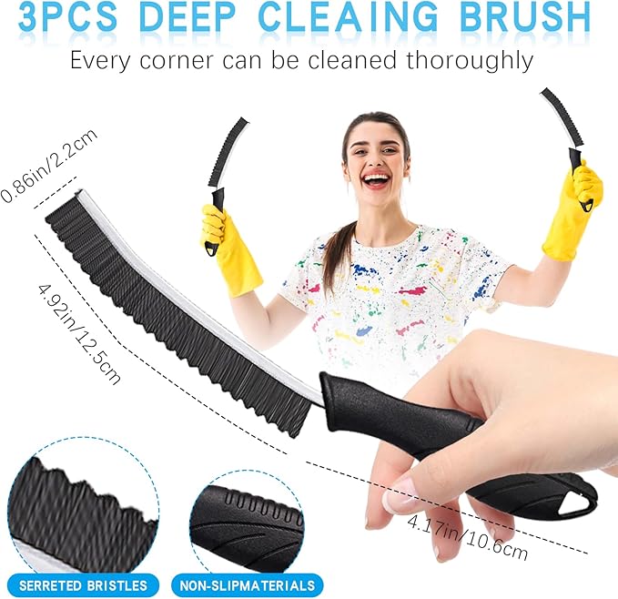 Magiware Hard Bristle Crevice Cleaning Brushes for Household Use - 2025 New Thin Scrub Brush Set, Small Cleaner Tool for Narrow Spaces, Kitchen,Toilet, Bathroom,Window, Faucets, Car Gaps (Model 2)