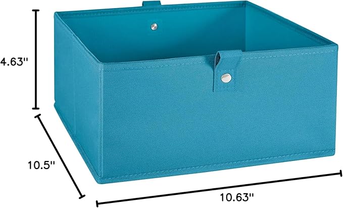 RiverRidge Kids 6pc Folding Storage Bins Set - 10.5”W x 5”H Fabric Boxes with Handles for Closet Organizers and Storage - Turquoise Cube Storage Organizer for Toys, Clothes & Crafts - Fits Shelves