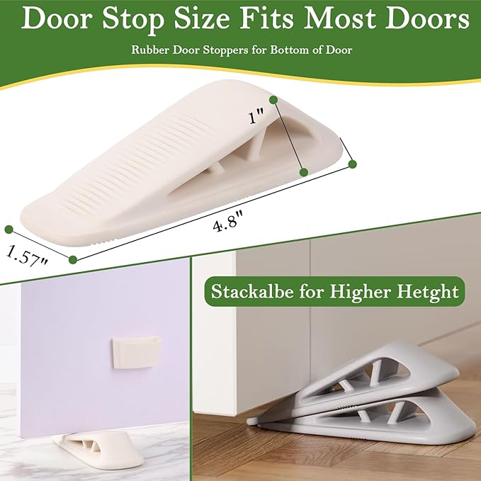 Fursafe&Q Rubber Door Stoppers for Bottom of Door, Door Stop Wedge with Holder, Heavy Duty Doorstops 2 Pack, Wall Protector for Home & Office & School & Commercial Doorstop Keep Open Stack White