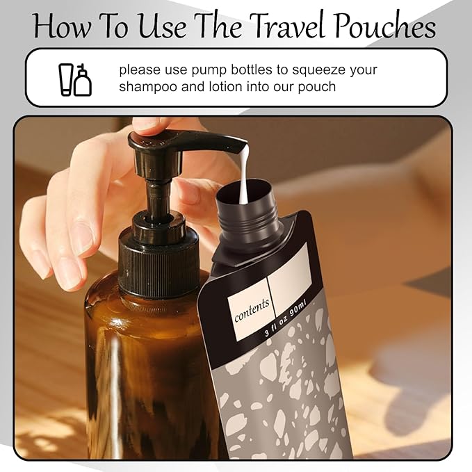 6 Pack Travel pouches for toiletries liquid,TSA Approved Travel Squeeze Pouches,liquid pouches for travel, squeeze pouches refillable,Leakproof Travel Containers for Toiletries (Black)