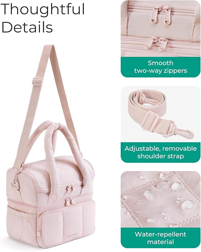 BAGSMART Lunch Bag Women, Double Deck Insulated Lunch Box, Quilted Puffer Lunch Tote, Leakproof, Durable & Reusable Large Lunch Cooler For Work Picnic Travel Meal Prep, Sage Green