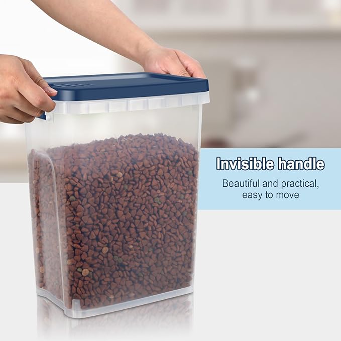 5-7 lbs Dog Cat Storage Container with Airtight Lids, With Locking Lids Plastic Bin PBA-Free for Pet Food, Rice, Oatmeal, Bird Seeds, Flour, Dried Fruits, Easy to Carry and Clean - Cool Blue