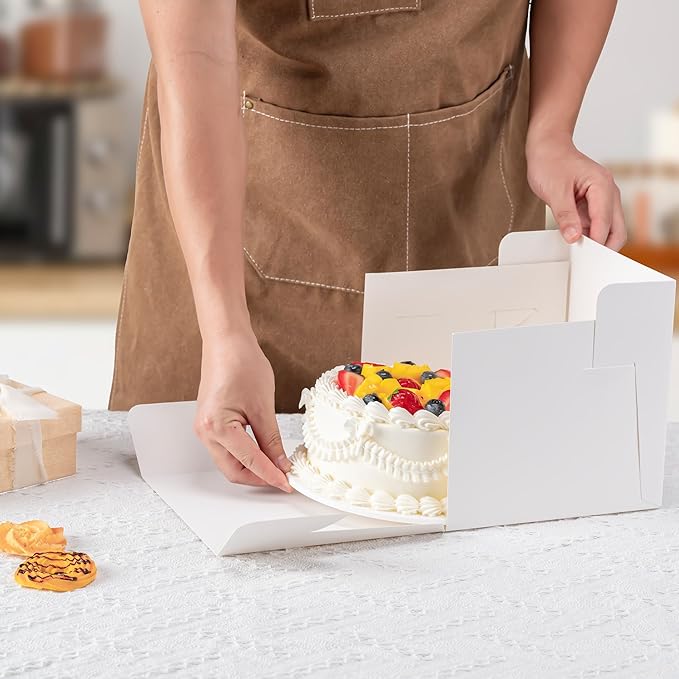 5 Pack Cake Boxes 8 Inch, 8x8x8 Inches Tall Cake Large Box, Disposable Cakes Transport Containers with Lids, Bakery Boxes with Large Window, for Cookies Pies Cupcakes Pastry-Wedding, Birthday, Party