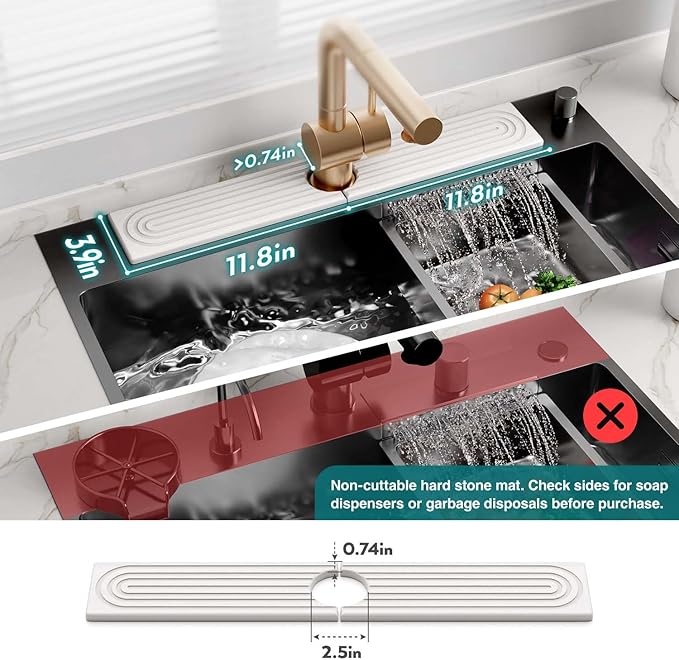 Faucet Mat for Kitchen Sink – Diatomite Stone Drying Mat & Sink Protector, Prevent Moisture – Sink Splash Guard Water-Absorbing Stone Tray for Bathroom Counter (Light Grey,23.6" x 3.9")