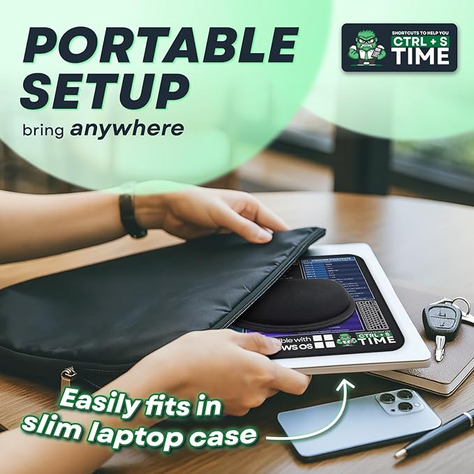 [Winos Compatible] Computer Shortcuts Mouse Pad for Windows - Wrist Rest Included. Portable Mousepad, Cheat Sheet Office, Gaming Commands, Functions DeskMat Waterproof & Non-Slip Desk Pad [12” x 10”]