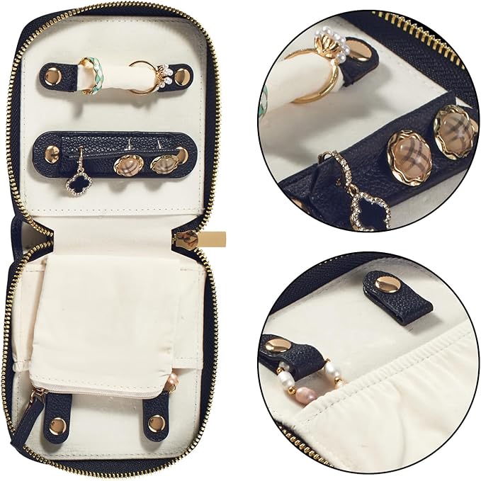 Travel Jewelry Organizer Case - for Tangle-Free Necklaces, Earrings, Rings, Bracelets Storage, Travel Essentials, Fashion Portable Jewelry Travel Bags for Women - Small Black