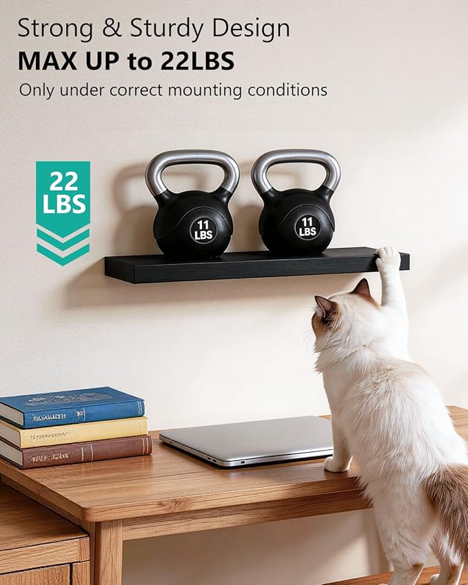 WALI Floating Shelves for Wall, 3 Tier Bathroom Storage Shelf Over Toilet, for Bedroom Bookshelf, Living Room Decor, Kitchen, Nursery, Laundry, Soundbar Floating Shelf Mount Under TV (CS103L), Black