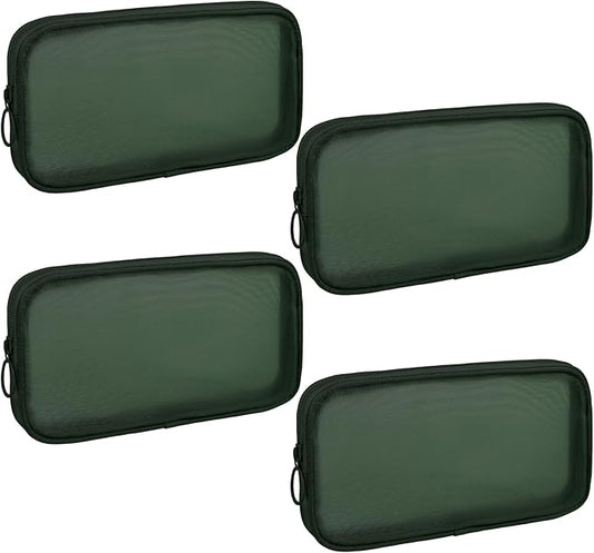 4 Pieces Mini Zipper Nylon Mesh Pouch, Mesh Cosmetic Bags Makeup Bags, Multipurpose Travel Toiletry Bags for Office Supplies and Travel Accessories (Green, M)