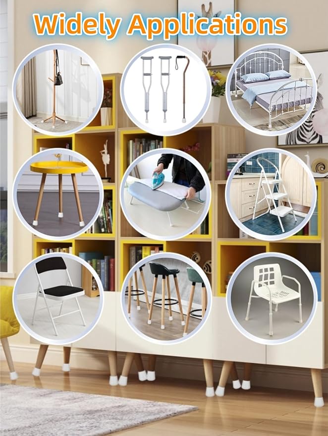 3/4" Chair Leg Tips Caps, Non-Slip Rubber Leg Tips, Stool Leg Protectors Cap, Folding Metal Chair Leg Tip Replacement, Chair Leg Floor Protectors Round White, 12 Pack