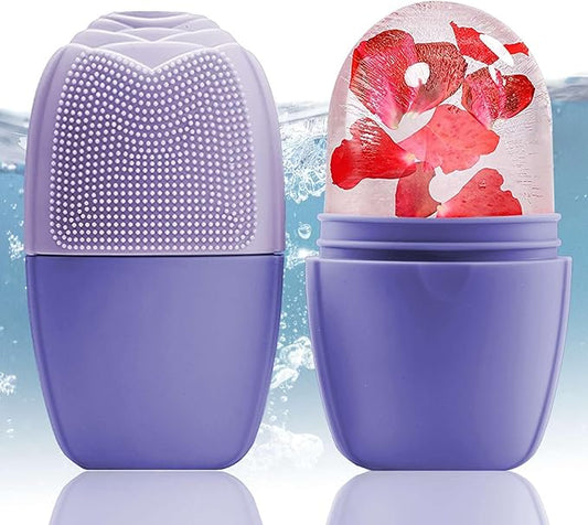 XHJRI Ice Face Roller Massager, Ice Cube Roller for Face, Eyes and Neck Naturally Conditioning and Skin Care, De-Puff Eye Bags, Reduce Migraine Pain, Reusable Massage Silicone Ice Mold (New Purple)