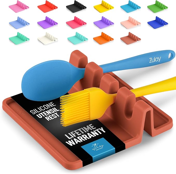 Zulay Kitchen Silicone Utensil Rest with Drip Pad for Multiple Utensils - BPA-Free, Heat-Resistant Spoon Rest & Spoon Holder for Stove Top - Kitchen Utensil Holder for Ladles & Tongs - Canyon Rose