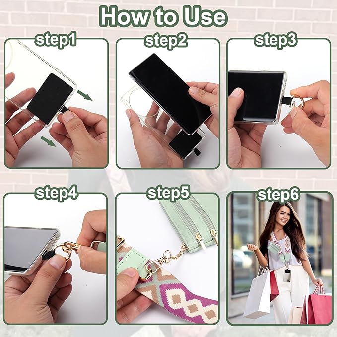 XANGNIER Clip and Go Strap for Phone with Wallet Crossbody, Phone Strap with Zippered Wallet, Adjustable Anti-Theft Cellphone Lanyard for Women, Cellphone Chain Accessories Green