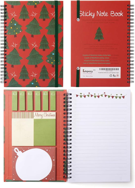 A5 Christmas Sticky Notebook,9 pads of decorated sticky notes and a handy notebook,Christmas Note Pads Teacher Appreciation Gift XMS Gift Writing Memo Pads School Office Supplies and Daily Life Organization (Ginger)