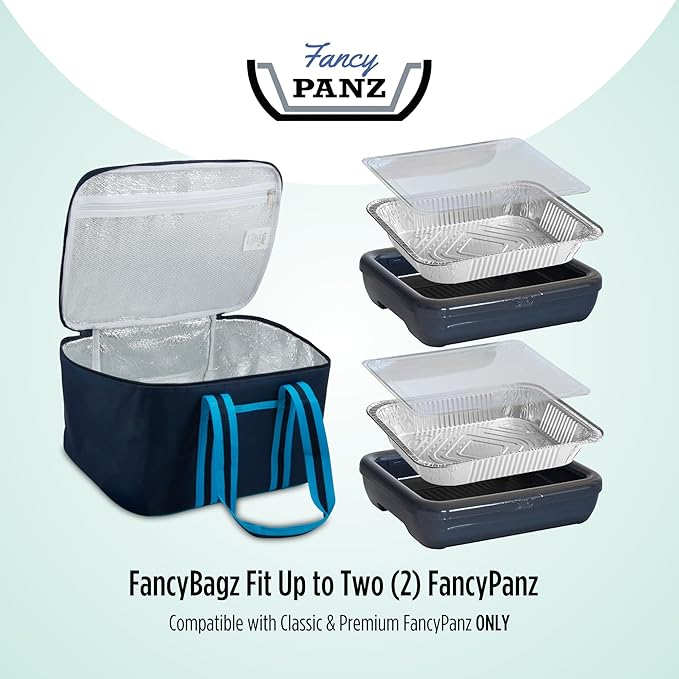Fancy Panz - Navy Blue Insulated Casserole Carrier Bag - Insulated Thermal Bags for Hot & Cold Food Holds 2 Standard Size Fancy Panz - 2 Pockets - Food Container - Hosting Essentials