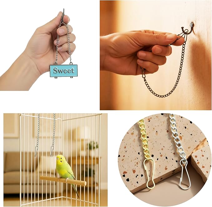 10 Pcs Fine Hanging Chain(1.2mm Dia.) Small Hang Bracket Decorative Replacement Link Chains Hooks for Sign Planter Bird Feeders,16 inch Long Gold Metal Chains and 5 Pcs Swivel S-Hooks