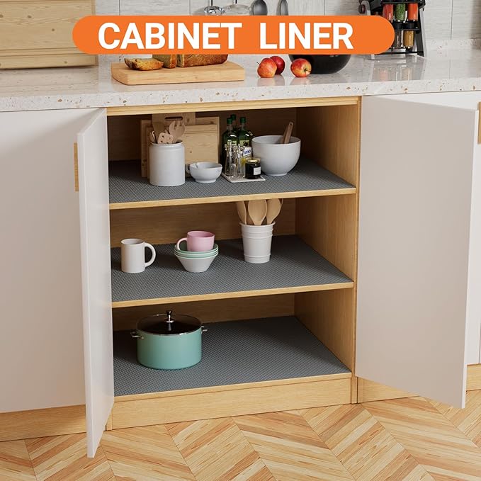 FLPMIX 16" Cabinet Shelf Liners Dark-Grey: Waterproof Kitchen Drawer Mat 16 x 300 Inch - Easy to Cut Small Cupboard Liner for Closet Pantry Shelving