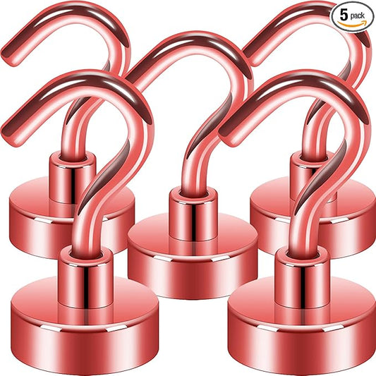 Neosmuk Magnetic Hooks, Cruise Ship Essentials, 30lb+ Heavy Duty Magnetic Hooks for Cruise Cabins, Refrigerator, Grill, Hanging, and Travel | Extra Strong Must-Have Magnet Hook, Red, 5 Pack