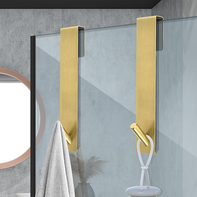 Kontoyo 10 Inch Extended Over Door Hooks, Stainless Steel Towel Hooks, Heavy Duty Rack Hooks for Robe, Towel - 4 Pack - Gold