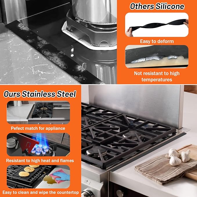 Stainless Steel Stove Gap Covers (2PCS),Stove Gap Filler,Range Trim Kit,Stove Guard for Kitchen Oven Gap Between Stovetop and Counter,Easy Clean Heat Resistant,Adjustable Length 13.8'' to 27.5'',Black