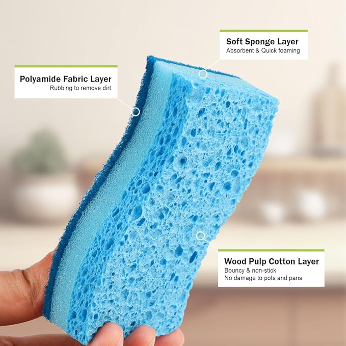 AIDEA Sponges Kitchen, Non-Scratch Scrub Sponge, 24-Count, Sponges for Non-Stick Cookware, Kitchen Sponge for Dishes, Cleans Fast Without Scratching, Cleaning Power for Kitchen, Bathroom, Household