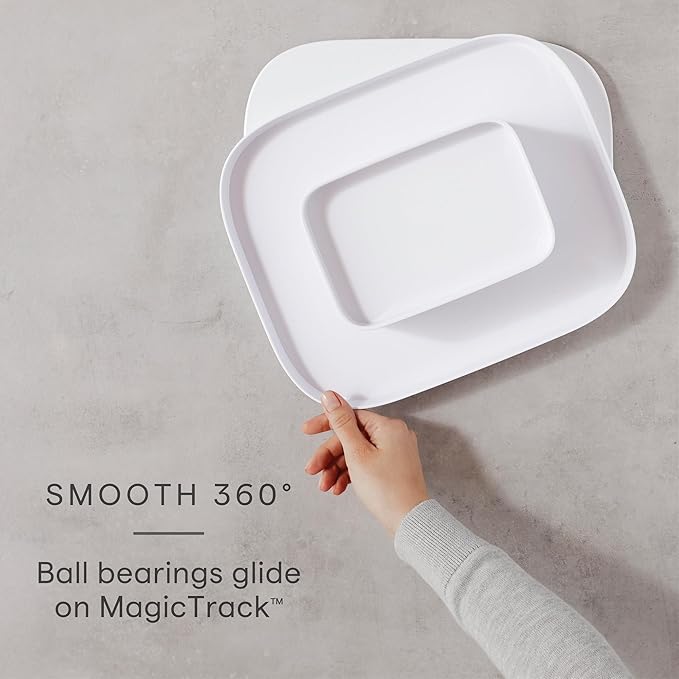 YouCopia MagicTrack Rectangle Lazy Susan Turntable 2-Tier Spice Rack: Jar & Bottle Storage Organizer for Kitchen and Bathroom with 360° Spin, Non-Slip, White Speckled BPA-Free