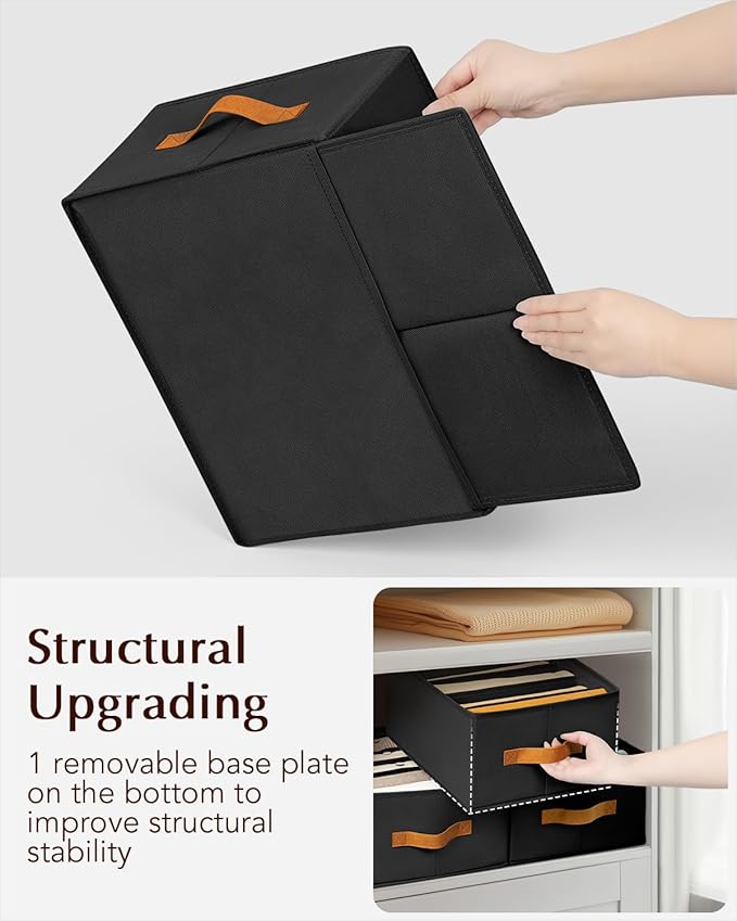 Clothes Organizers and Storage - 4/5/7 Grids Fabric Jeans Organizer with Handles, Foldable Closet Organizers Dividers, Wardrobe organizer for Pant, Sweater, T-shirt, Scarf, 3 Pack, Black