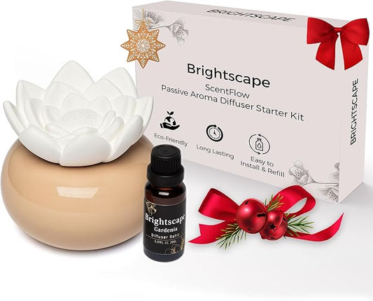 ScentFlow Passive Aroma Diffuser Starter Kit - Essential Oil Diffuser for Home Fragrance, Aromatherapy, & Luxury Scent Diffusion, Refillable Eco-Friendly, Includes 0.67 fl oz Gardenia Oil