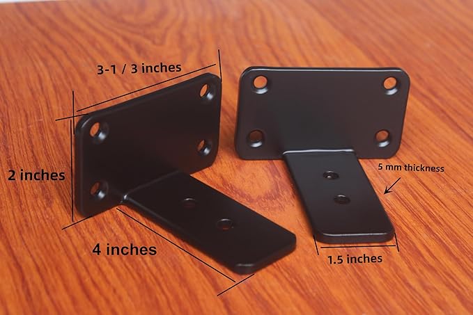 2 Pack - 4 inch Black Hidden L Shelf Bracket (1/5 Inch Thicked) Iron Floating Shelf Brackets Rustic Industrial Metal Brackets for Shelf Support