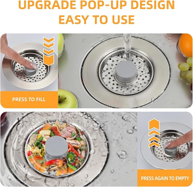 Sink Drain Strainer - Kitchen Sink Stopper, 3 In 1 Kitchen Sink Drain Strainer with Anti-Clogging Basket, Fit US Standard 3-1/2'' Sink Hole