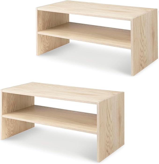 Whitmor Stackable 31" Extra Wide 2-Shelf Storage Organizer, Light Brown, 2 Pack