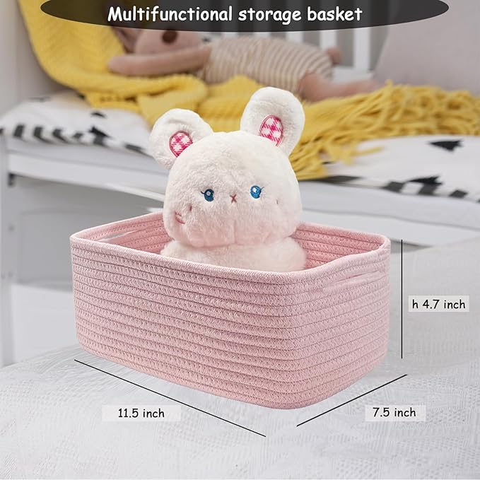 COMFY-HOMI 11.5"x7.5"x4.7" Storage Baskets for Organizing | Cotton Rope Woven Basket | Toy Storage Bin Box | Basket for Shelves, Closet Organizer Bin, Decorative Closet Shelf, 1 Pack,all pink